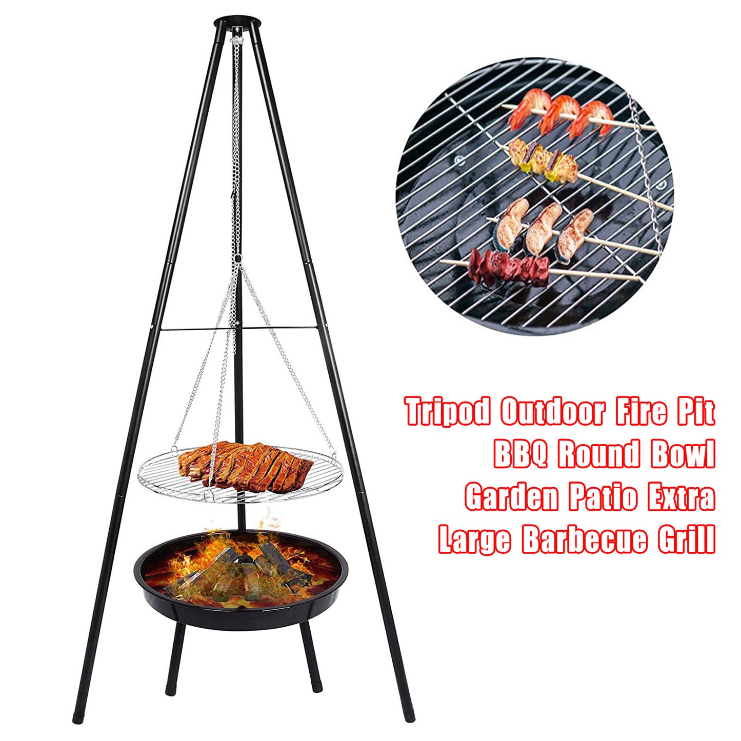 Tripod Outdoor Fire Pit BBQ Round Bowl Garden Patio Extra Large Barbecue Grill