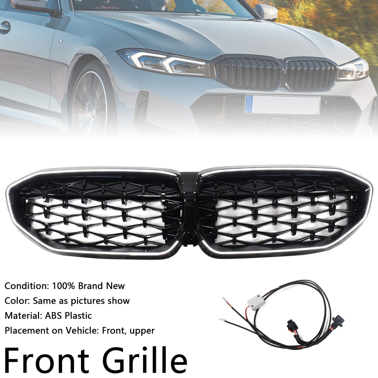 2019-2022 BMW 3 Series G20 lack Diamond Kidney Grille Grill 51138072085