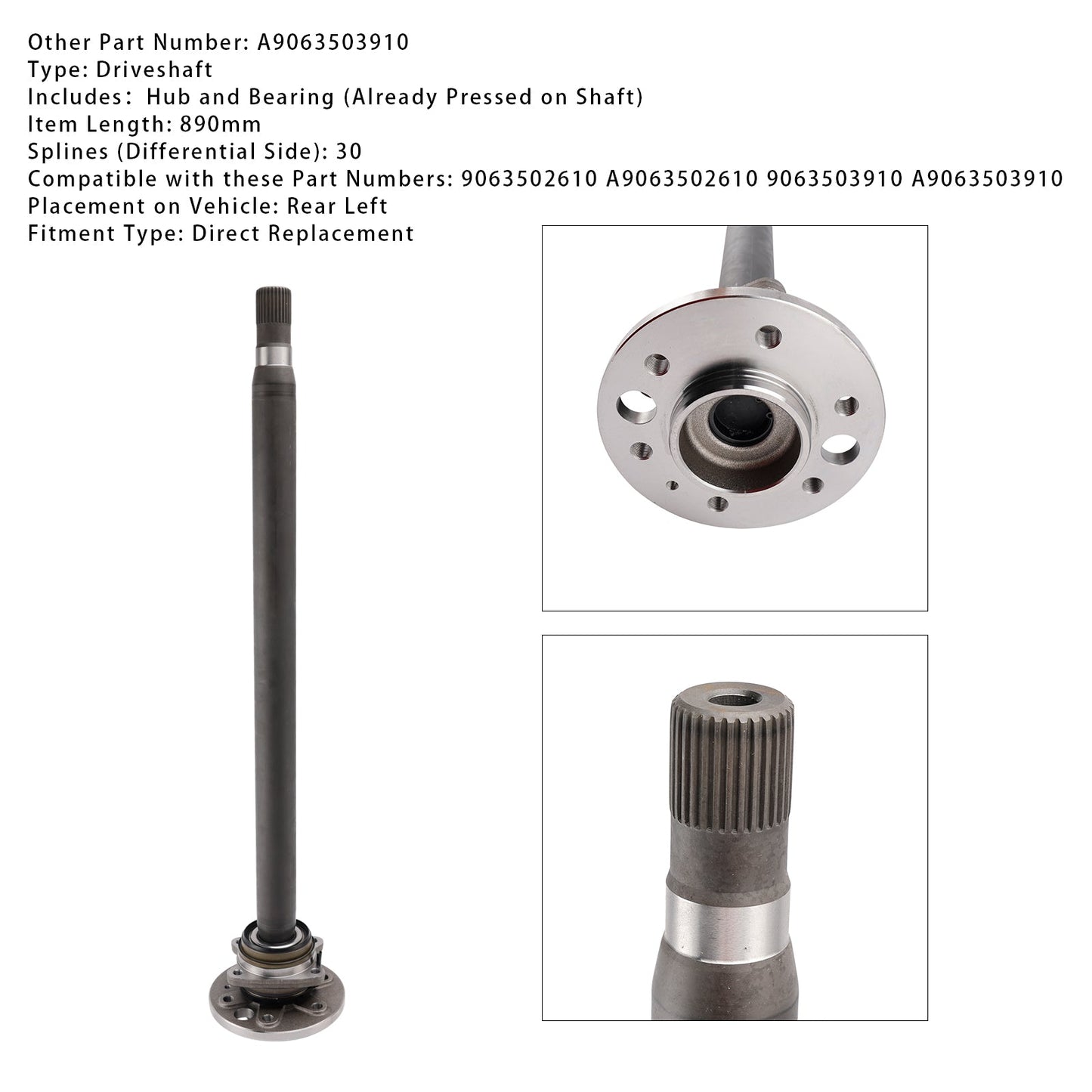 VOLKSWAGEN Crafter 30-35 Bus (2E) Rear Left Drive Shaft Propshaft 9063502610