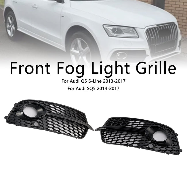 Front Bumper Fog Light Grill Grille Fit Audi Q5 S-Line SQ5 2013-2017 Black