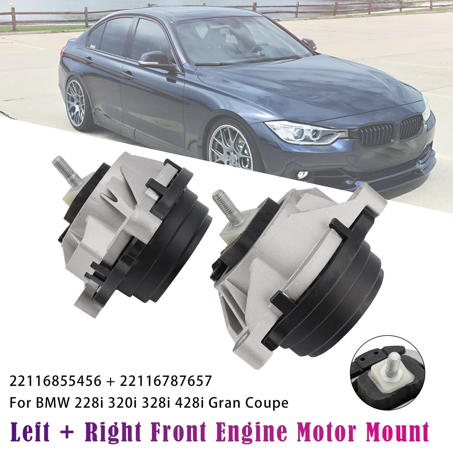 22116787659 For BMW 428i Gran Coupe F36 2015-2016 L4 2.0L Left + Right Front Engine Motor Mount 22116855456