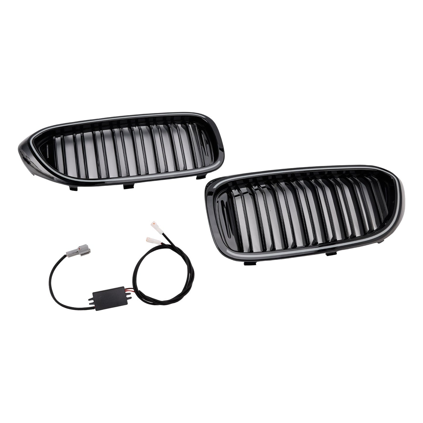 Gloss Black Double Slat Front Kidney Grille Fit BMW 5 Series G30 G31 2017-2020