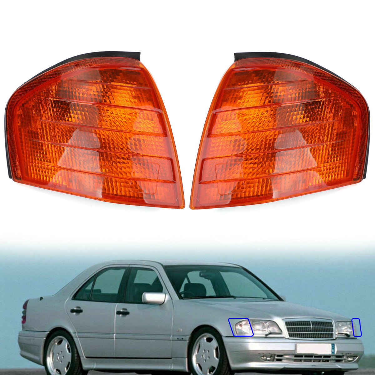 Pair Corner Lights Turn Signal Lamps Fits Mercedes Benz C Class W202 1994-2000 Y