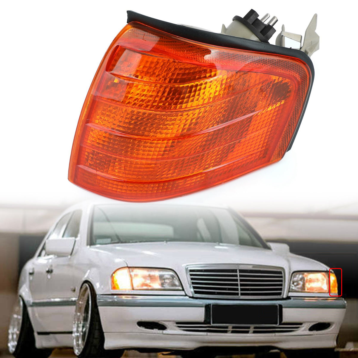 Pair Corner Lights Turn Signal Lamps Fits Mercedes Benz C Class W202 1994-2000 Y