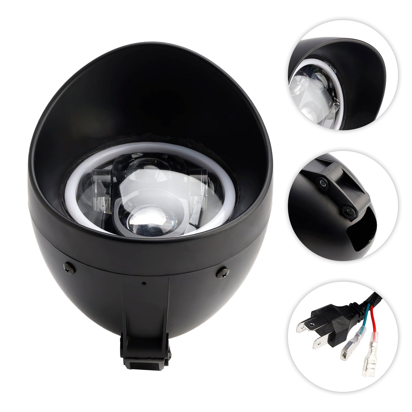 5.75" Headlight Lamp Spotlight Universal 4-Bulbs Fits For Motorcycle Chrome
