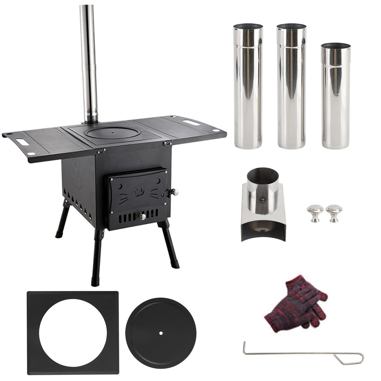 Outdoor Portable Camping Wood Stove Picnic Cook Folding Heating Wood Burning Camping Wood Stove with Retractable Legs Large Capacity & Foldable & Easy to Carry & Shelves
