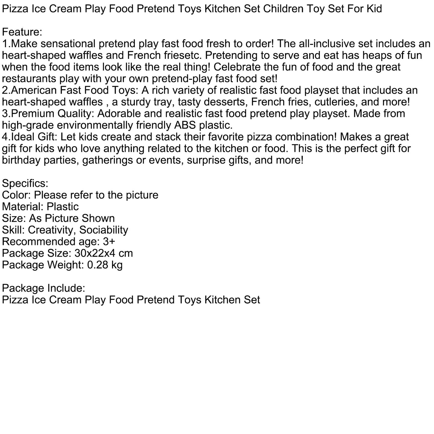 Pizza Ice Cream Play Food Pretend Toys Kitchen Set Children Toy Set For Kid