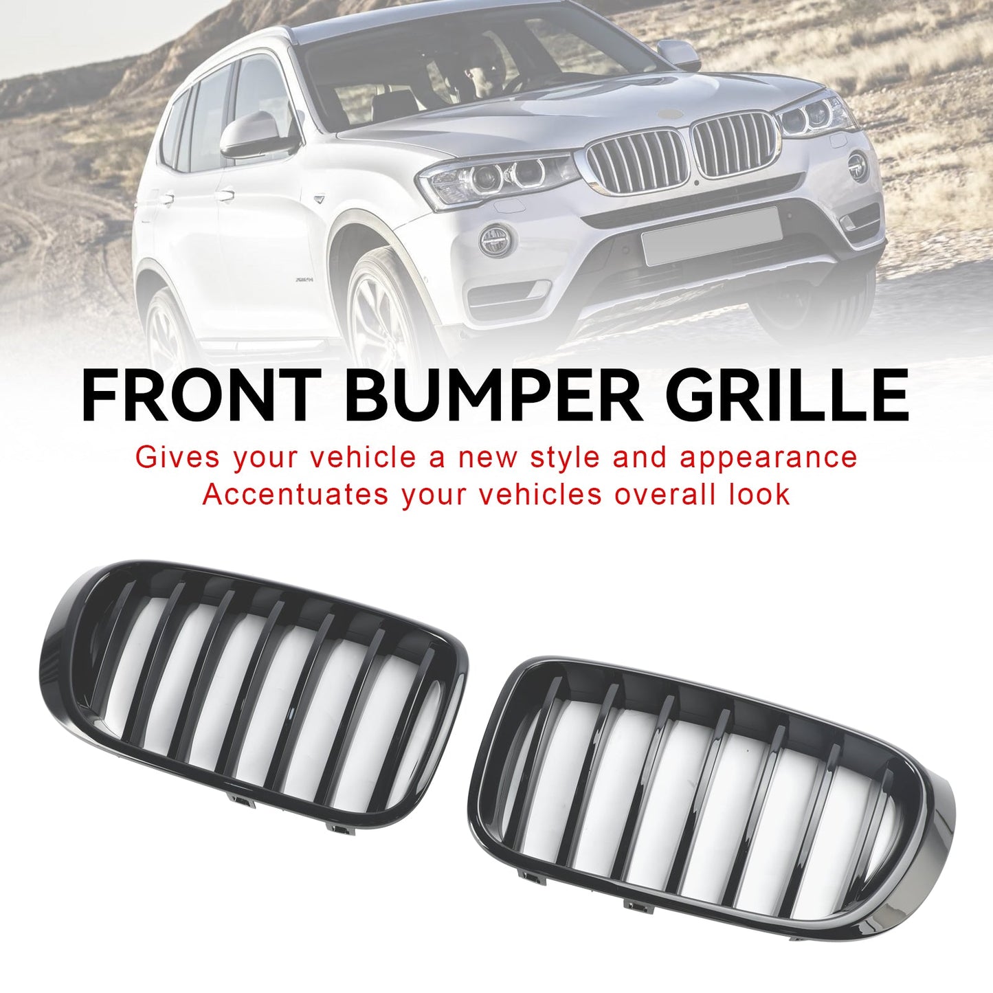 Gloss Black Front Bumper Kidney Grill Grille Fit BMW X3 X4 F25 F26 2014-2017