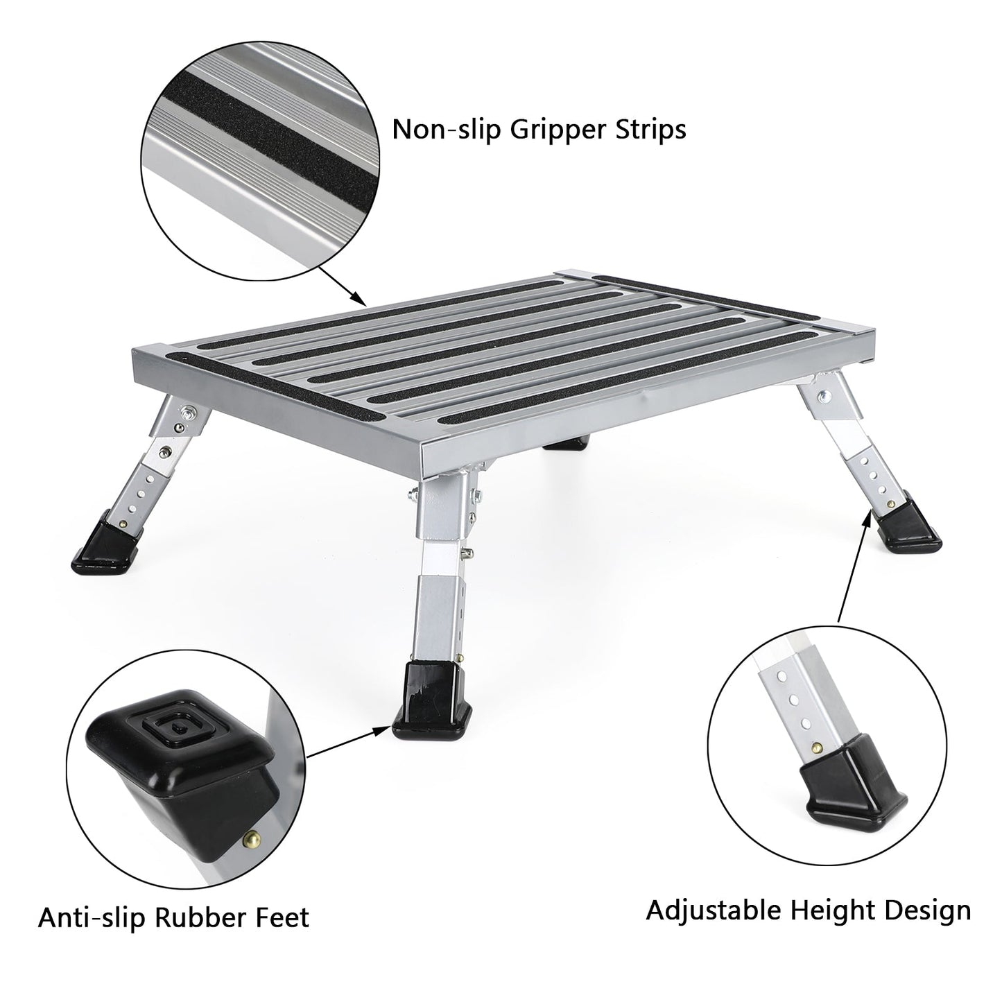 Folding Aluminum RV Step with Platform Stool Trailer Camper Working Ladder Portable