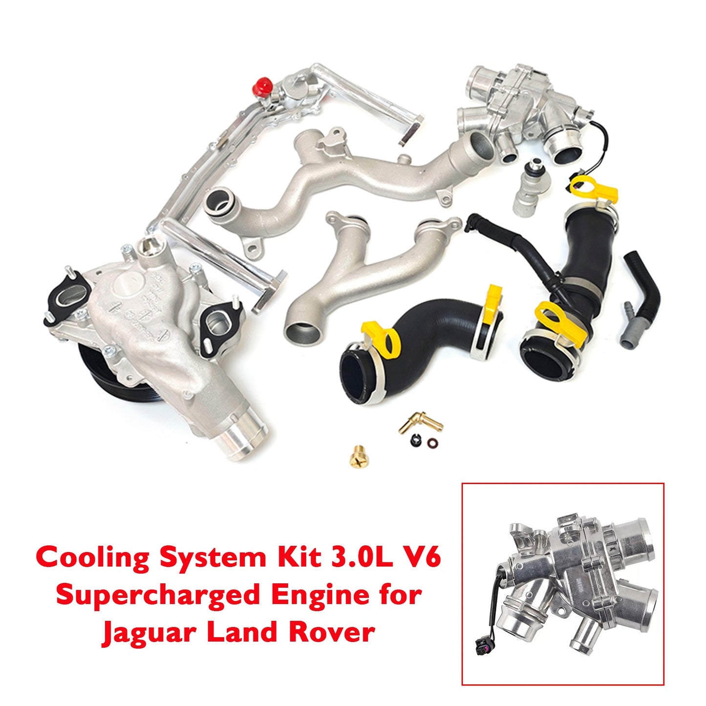 2017-2019 Jaguar XE 3.0L V6 - Gas Cooling System Kit Supercharged Engine LR092992 LR090630