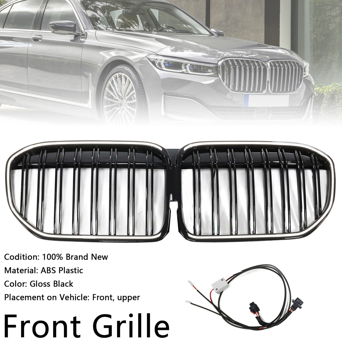2019-2022 BMW 7 Series G11 G12 Double Slat Gloss Black Front Grill Grille
