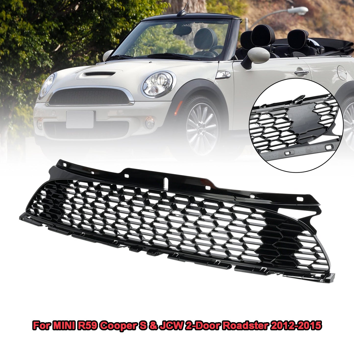 2012-2015 MINI R59 Cooper S &amp; JCW 2-Door Roadster Gloss Black Front Bumper Grill Grille