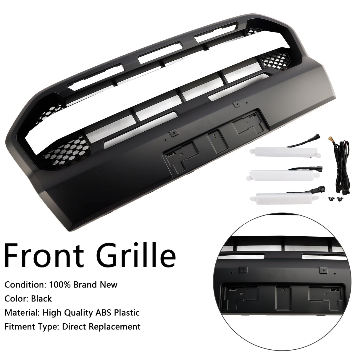 Ford Ranger 2019-2023 T8  W/LED Matt Black Ranger Raptor Style Front Bumper Grille
