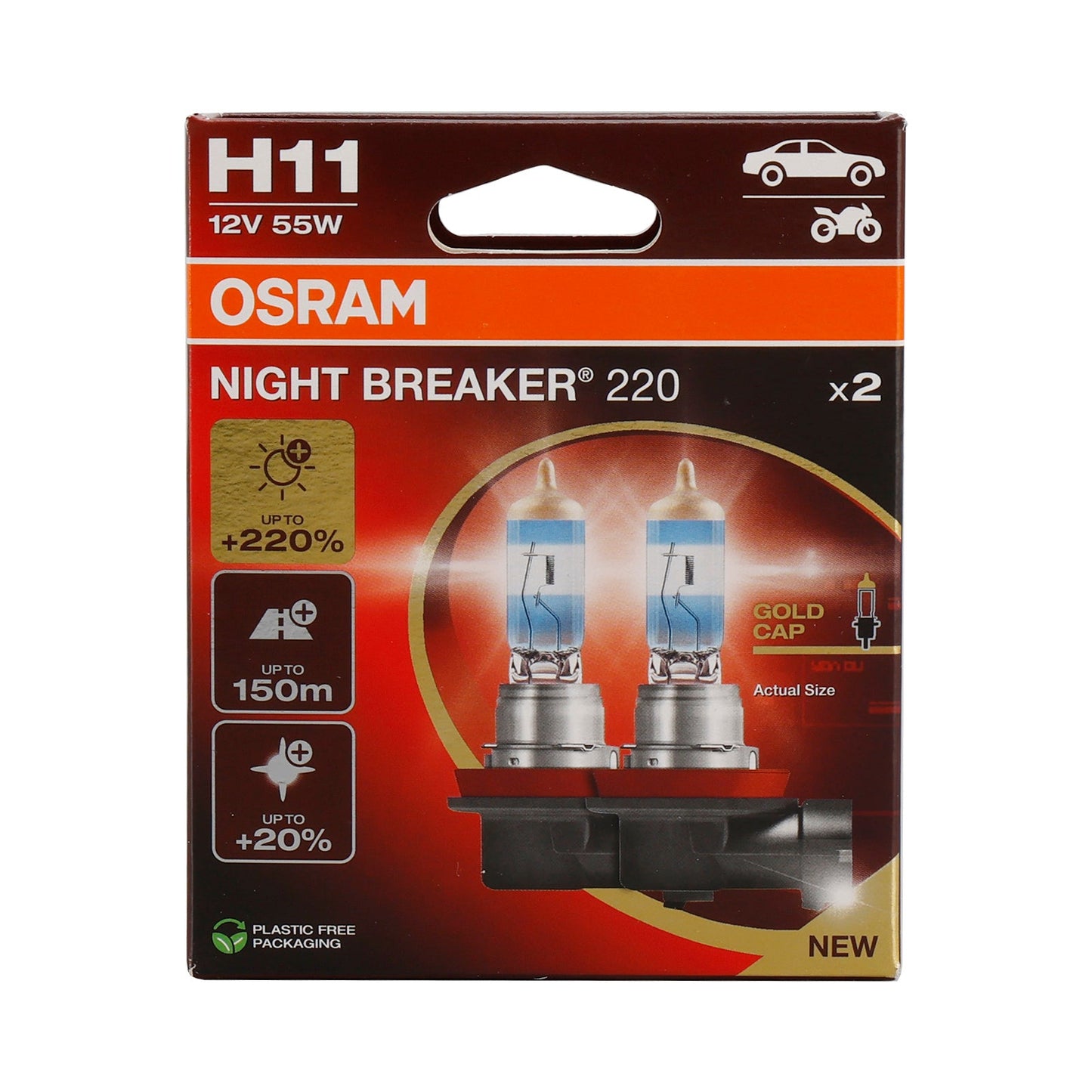 2PCS Car Lamp Night Breaker H11 64211NB220 12V 55W For OSRAM