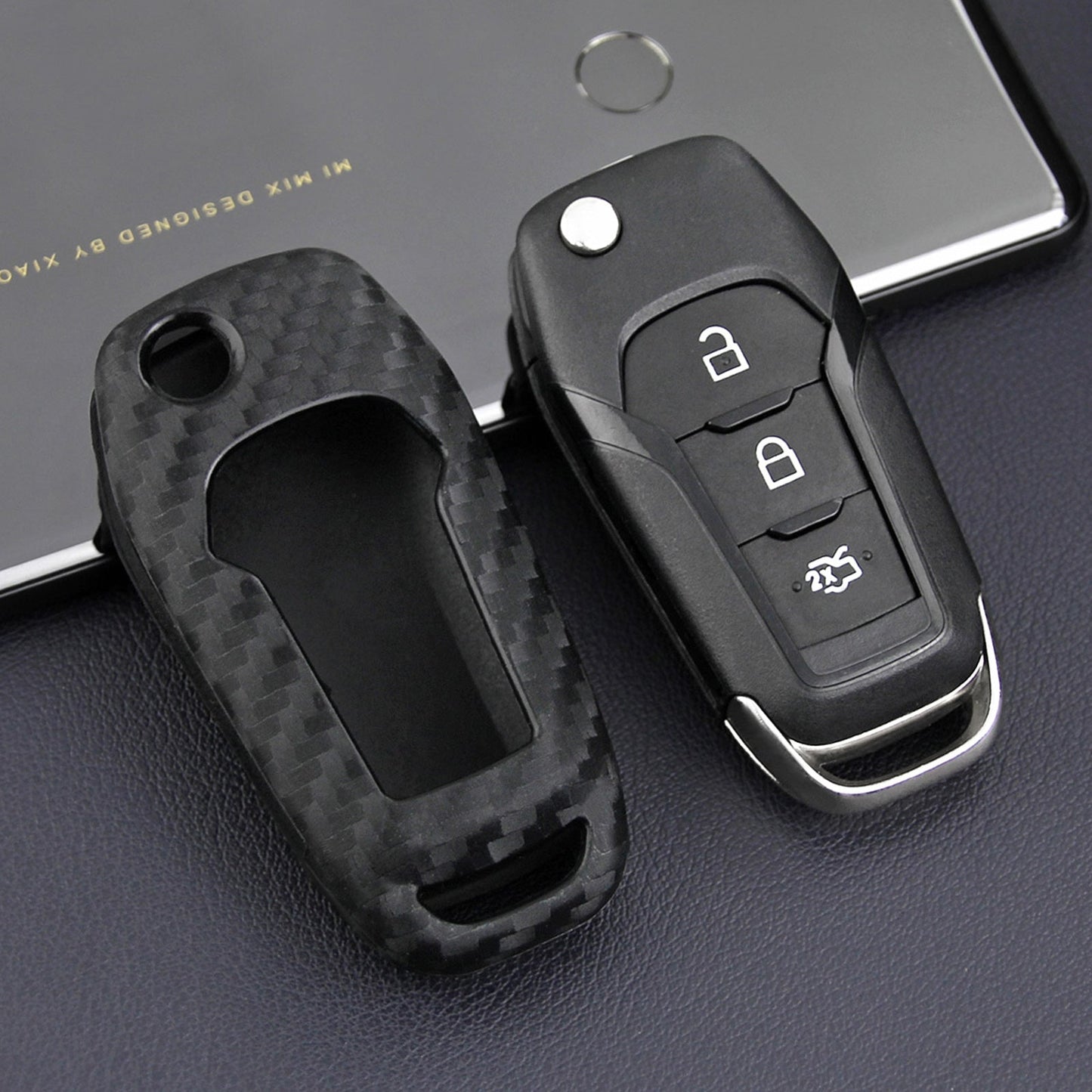 Leather Silicone Car Key Case Cover With Buckle For Ford