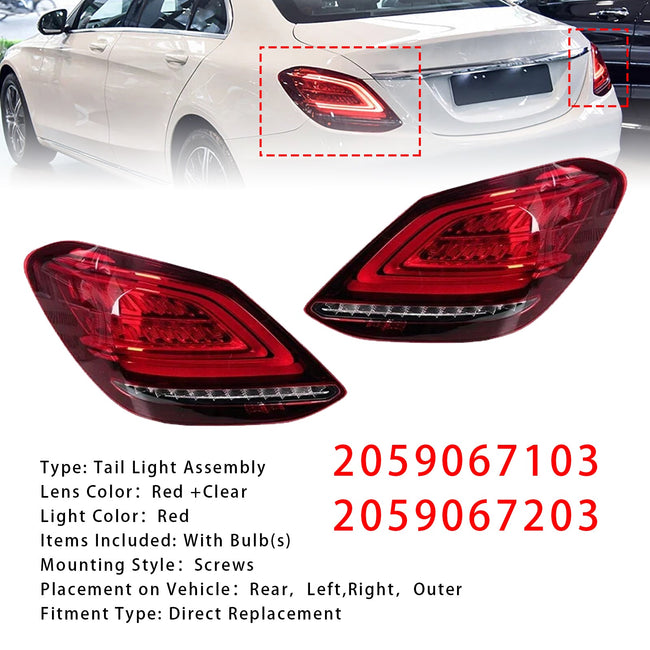 Left+Right LED Rear Tail Light Brake Lamp For Mercedes C-Class W205 2019-2021 2059067103 2059067203