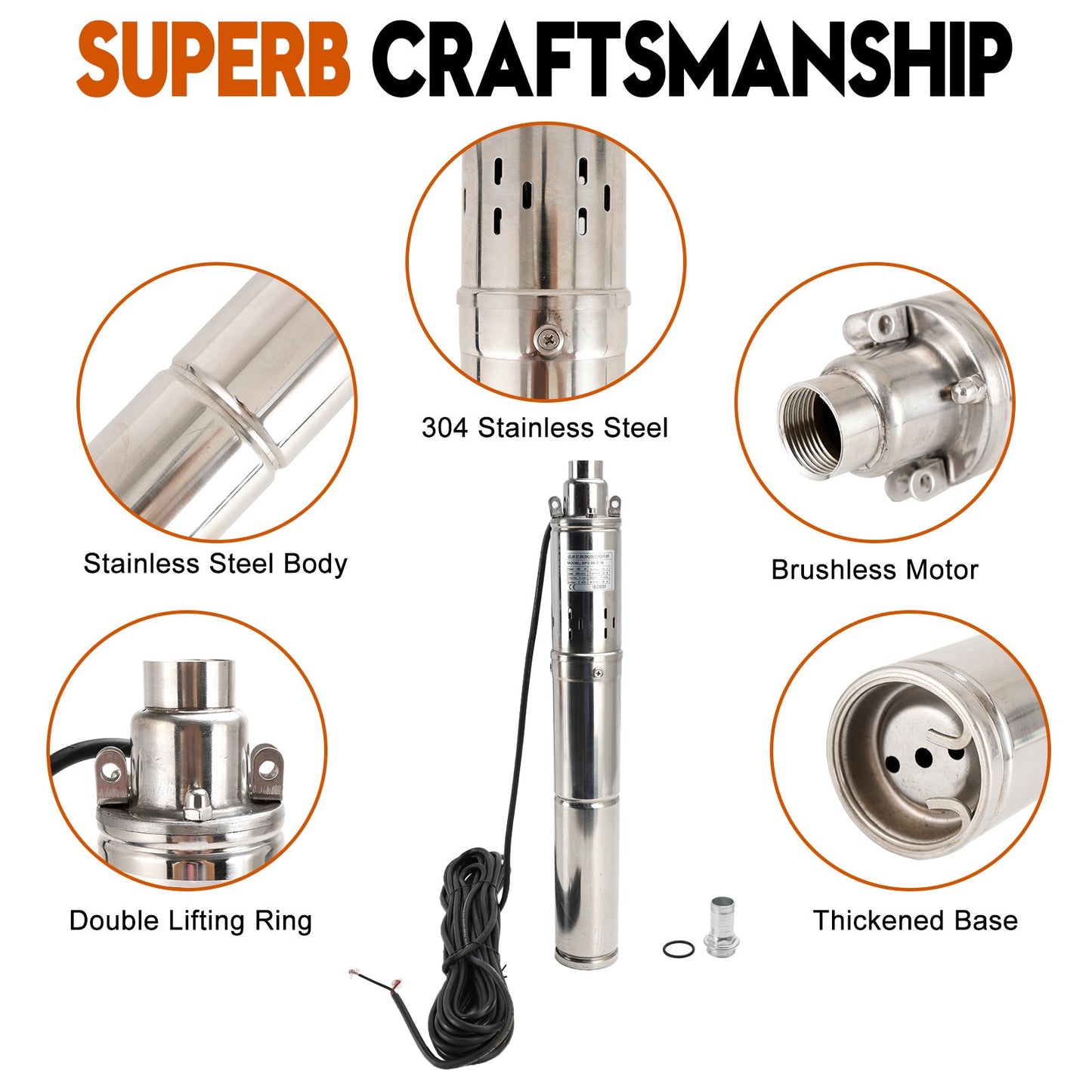 3" 12V 150W Deep Well Solar Submersible Bore Hole Water Pump Built-in MPPT