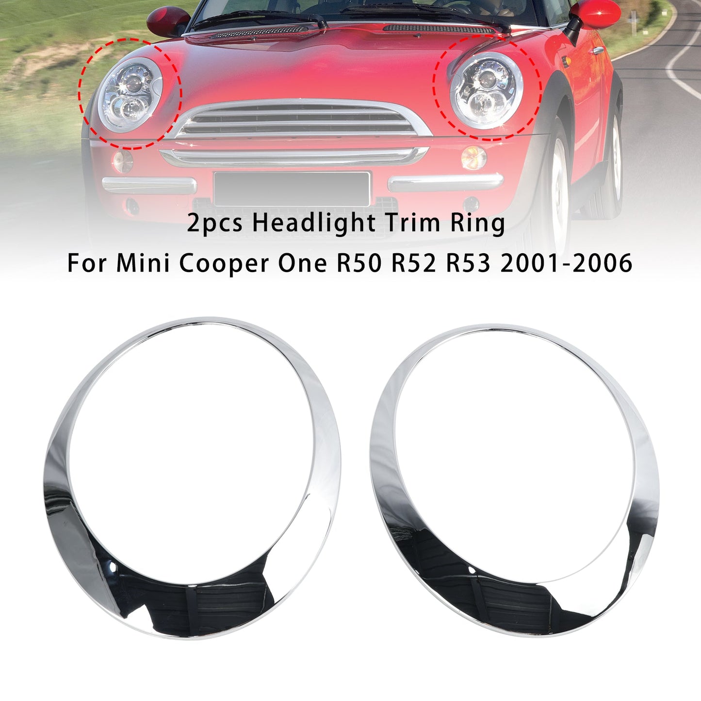 2001-2006 Mini Cooper One R50 R52 R53 2pcs Headlight Trim Ring