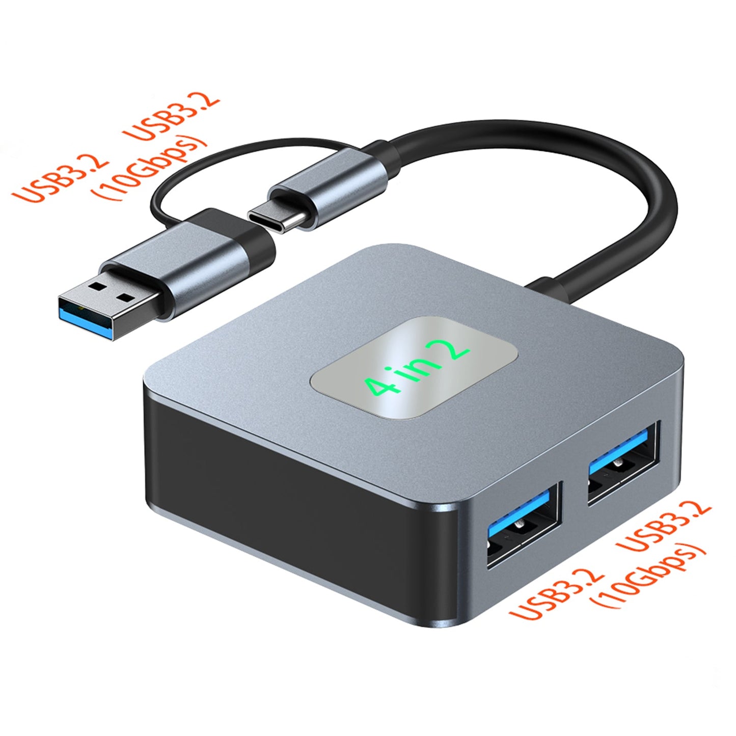 4 in 2 Type-C + USB to USB3.2*4 Interface Hub Adapter Dock for MacBook iPad 15