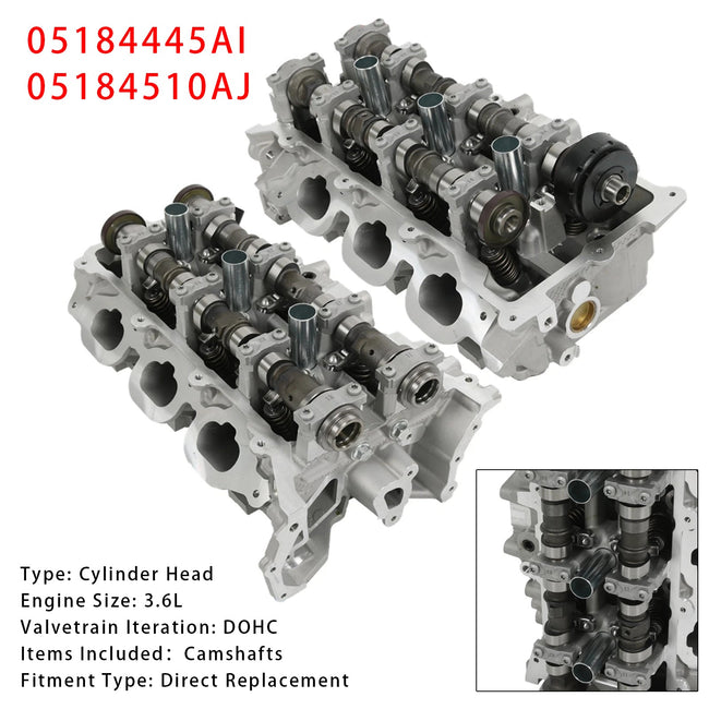 Brand New Left+Right Cylinder Head 05184445AI AJ For Dodge Chrysler Jeep 3.6L