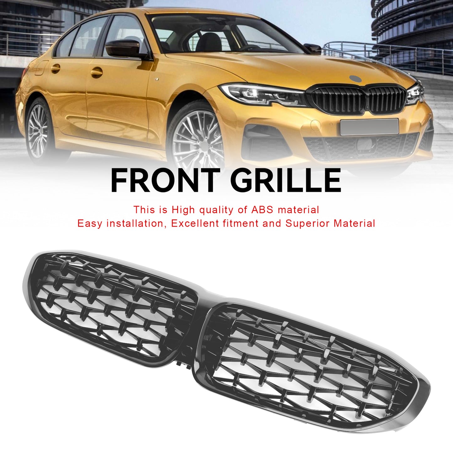 Diamond Black Kidney Grille Grill 51138072085 Fit BMW 3 Series G20 2019-2022