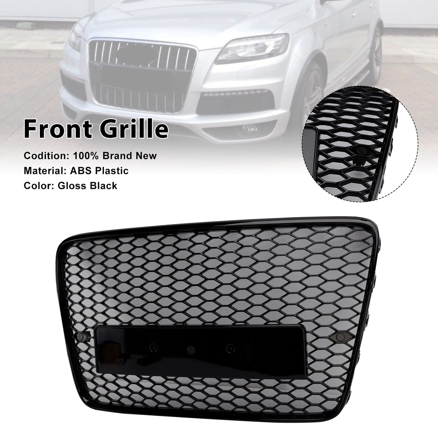 Front Bumper Radiator Vent Mesh Grille Grill For 2005-2015 Audi Q7 SQ7 Gloss Black