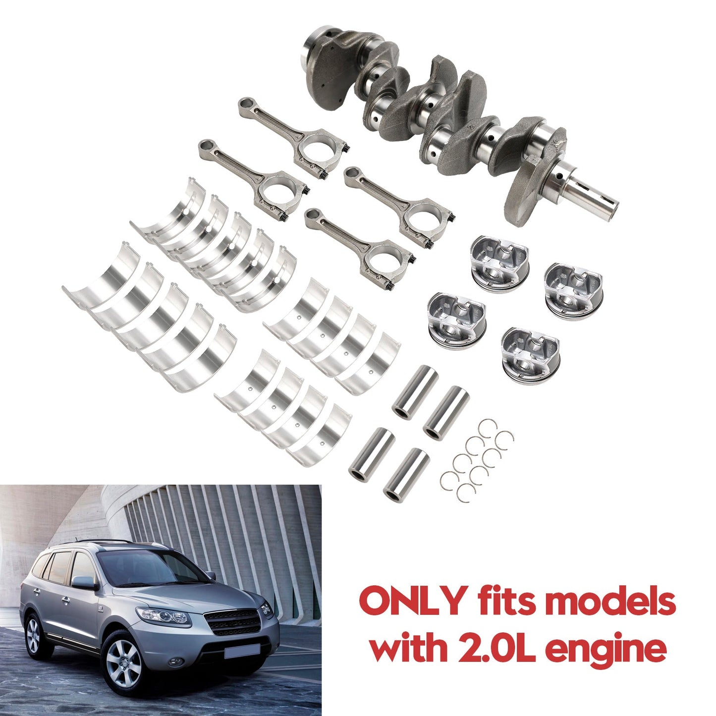 2006-2012 Hyundai Santa Fe G4KD 2.0L Engine Crankshaft Rods Piston Kit & Bearing Set