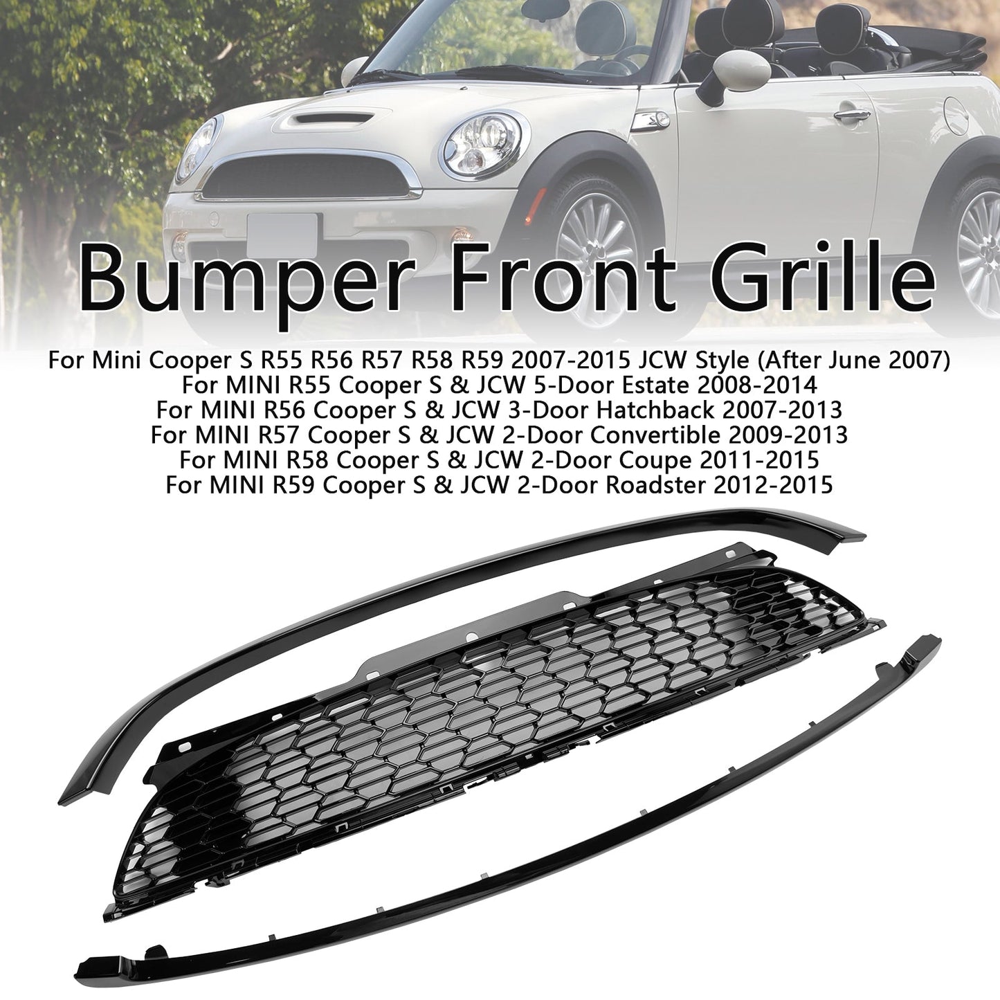 2012-2015 MINI R59 Cooper S & JCW 2-Door Roadster Coupe 3PCS Gloss Black Front Grill Grille