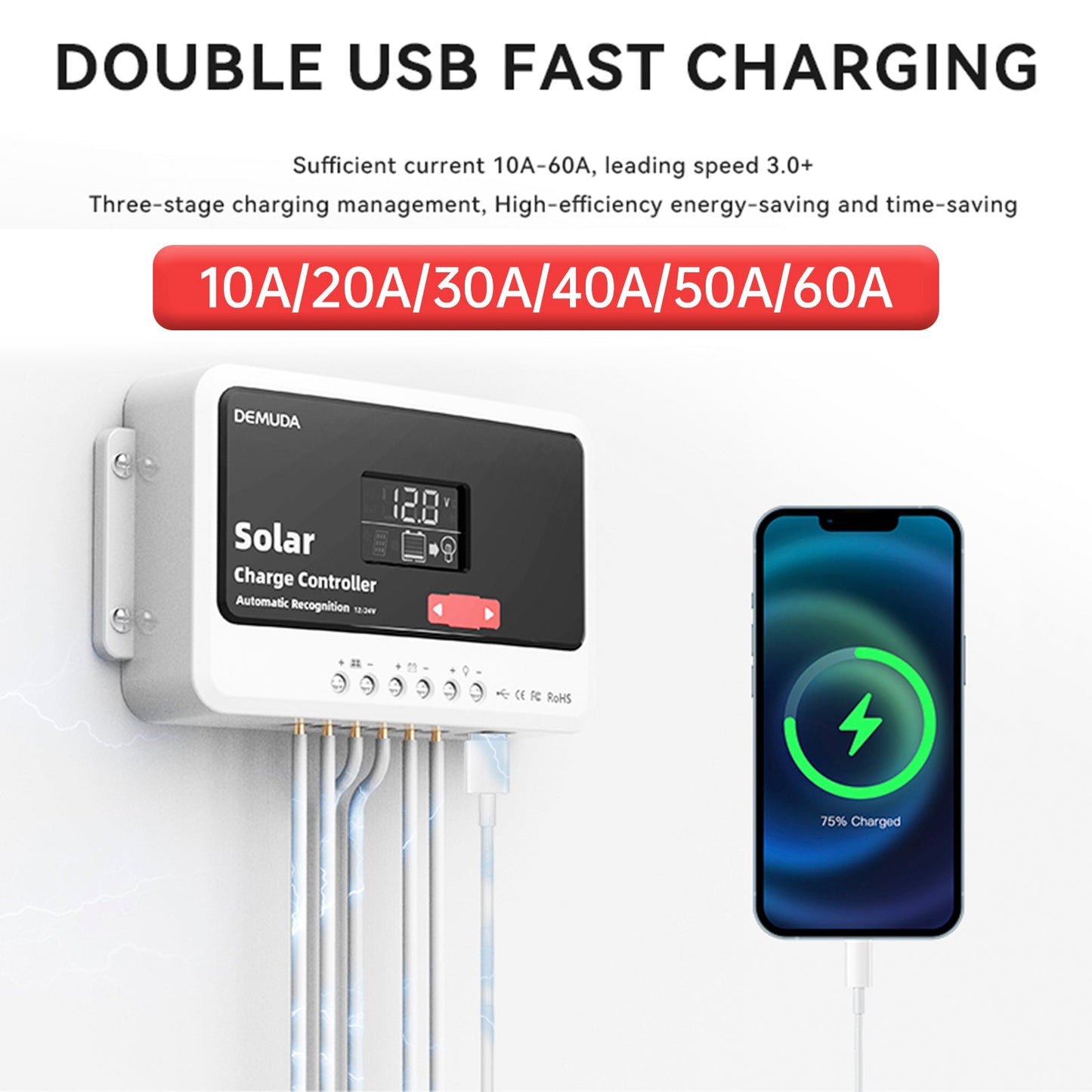 12V24V48V 10A-60A PWM Solar Controller Automatic Solar Controller Iron Phosphate