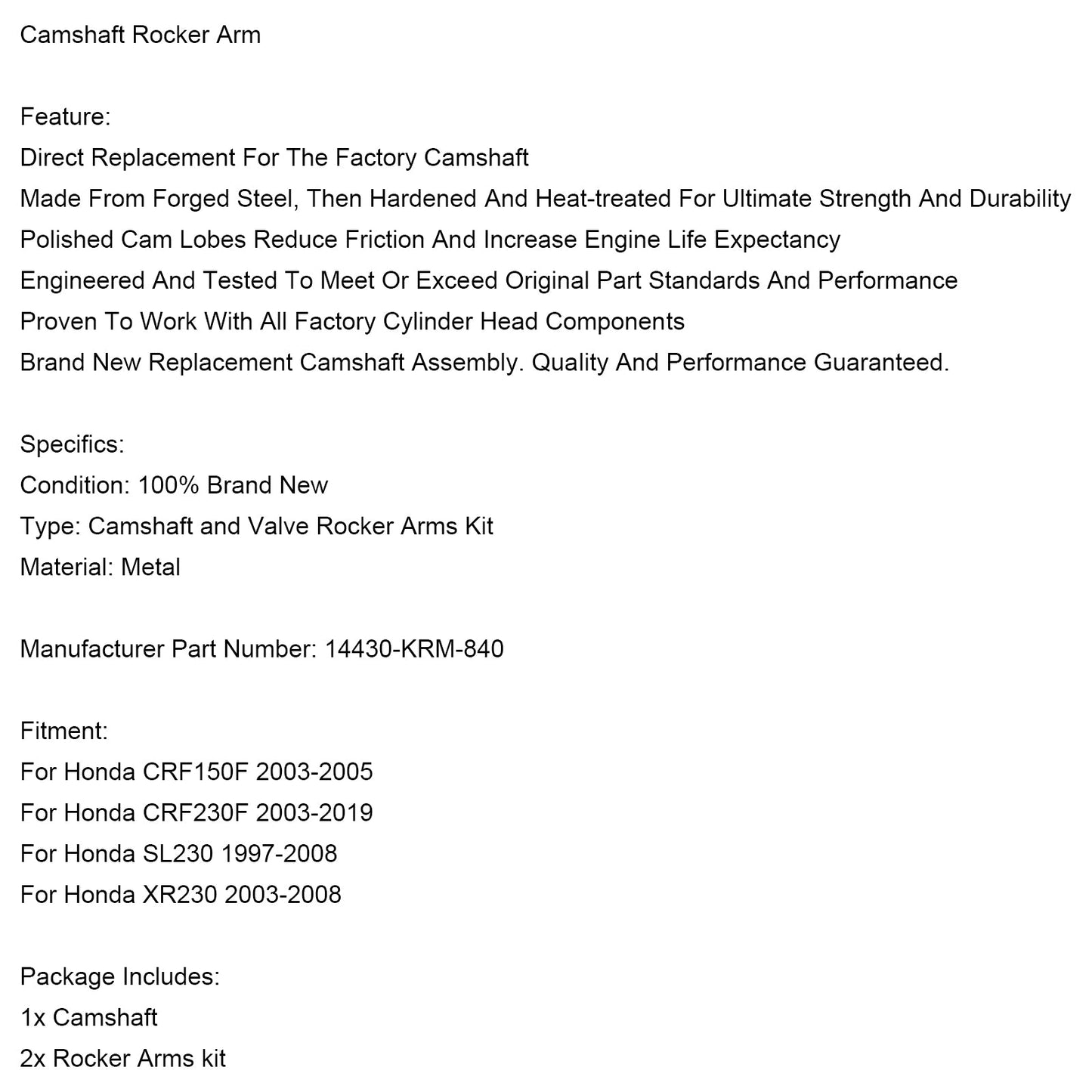 2003-2008 Honda XR230 Camshaft Rocker Arm 14430-KRM-840