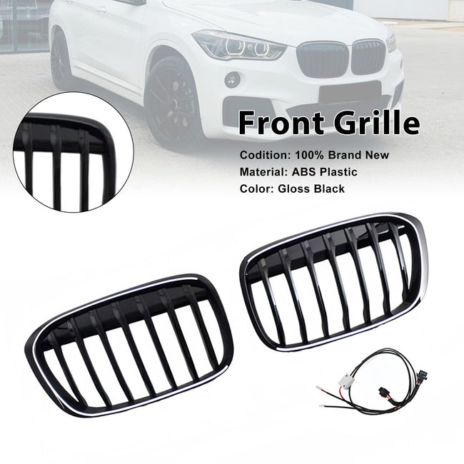 2016-2019 Fit BMW X1 F48 F49 2PCS Gloss Black Front Kidney Grill Grille