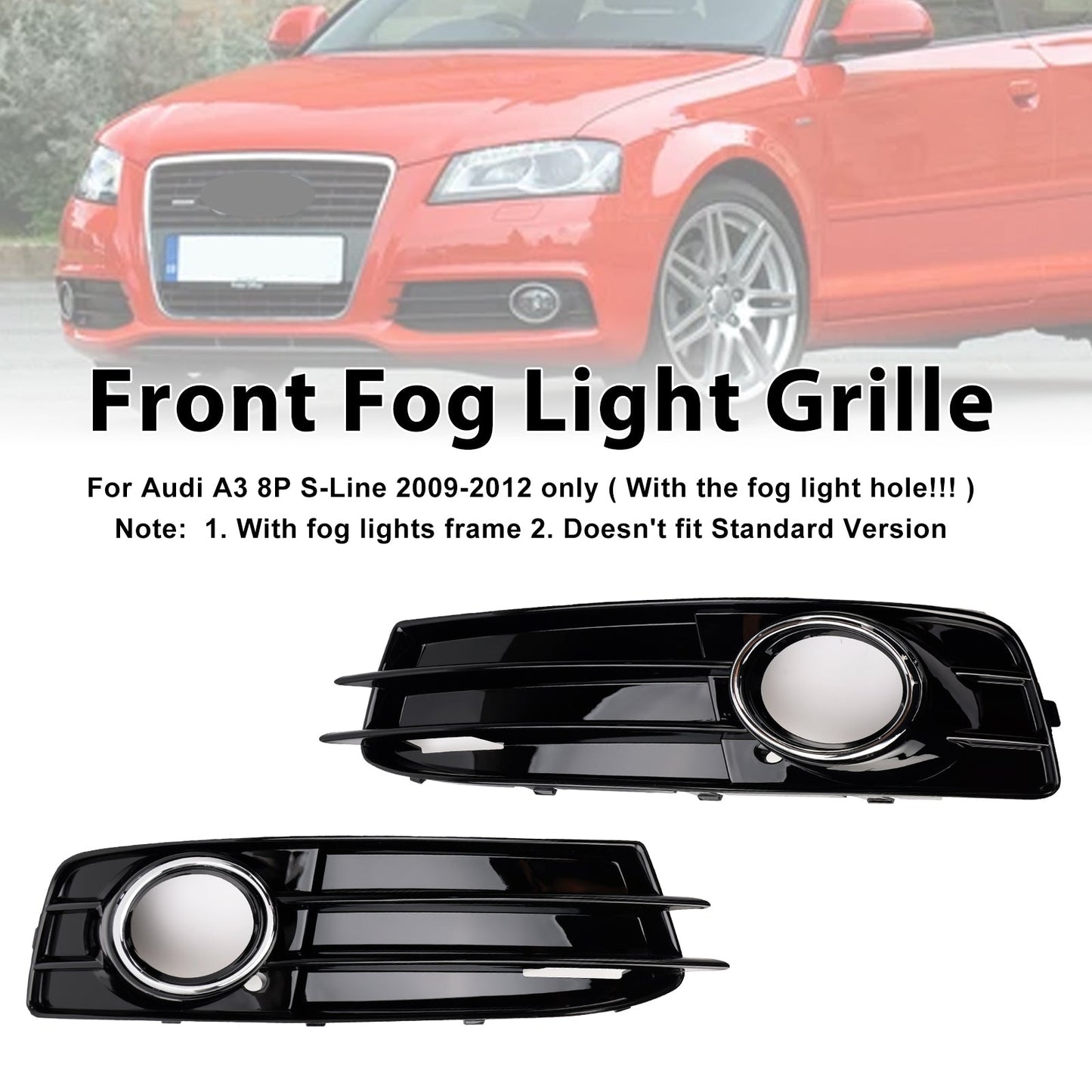 2009-2012 Audi A3 S-Line S3 Front Lower Bumper Grille Fog Light Cover 8P0807682 8P0807681