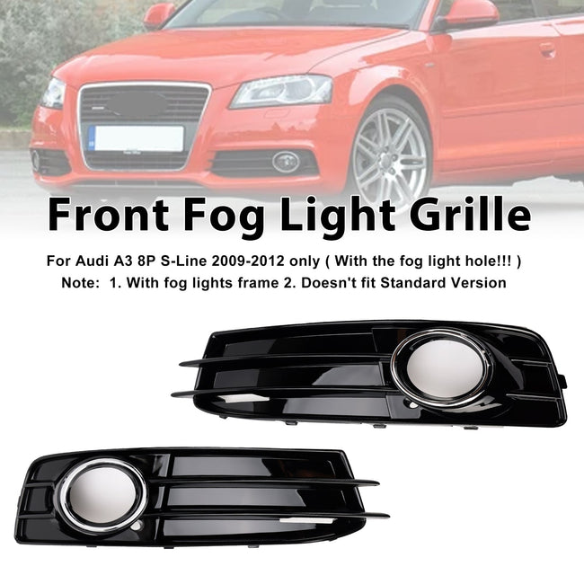 2009-2012 Audi A3 S-Line S3 Front Lower Bumper Grille Fog Light Cover 8P0807682 8P0807681