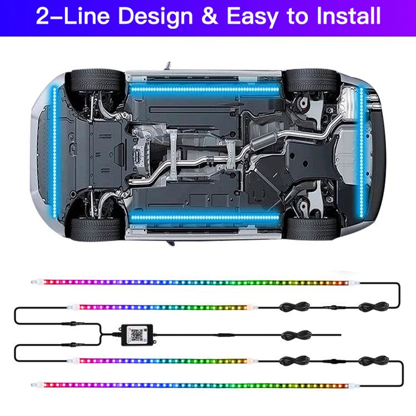 4Pcs LED Chassis Light Modified With Fantasy Ambient Light APP Controller 120cm*2+150cm*2