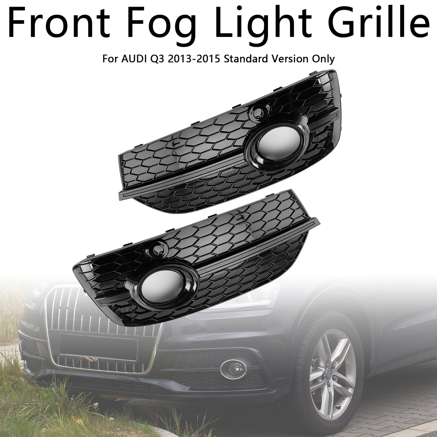 RSQ3 Style Honeycomb Front Fog Light Covers Fit Audi Q3 2013-2015 Gloss Black