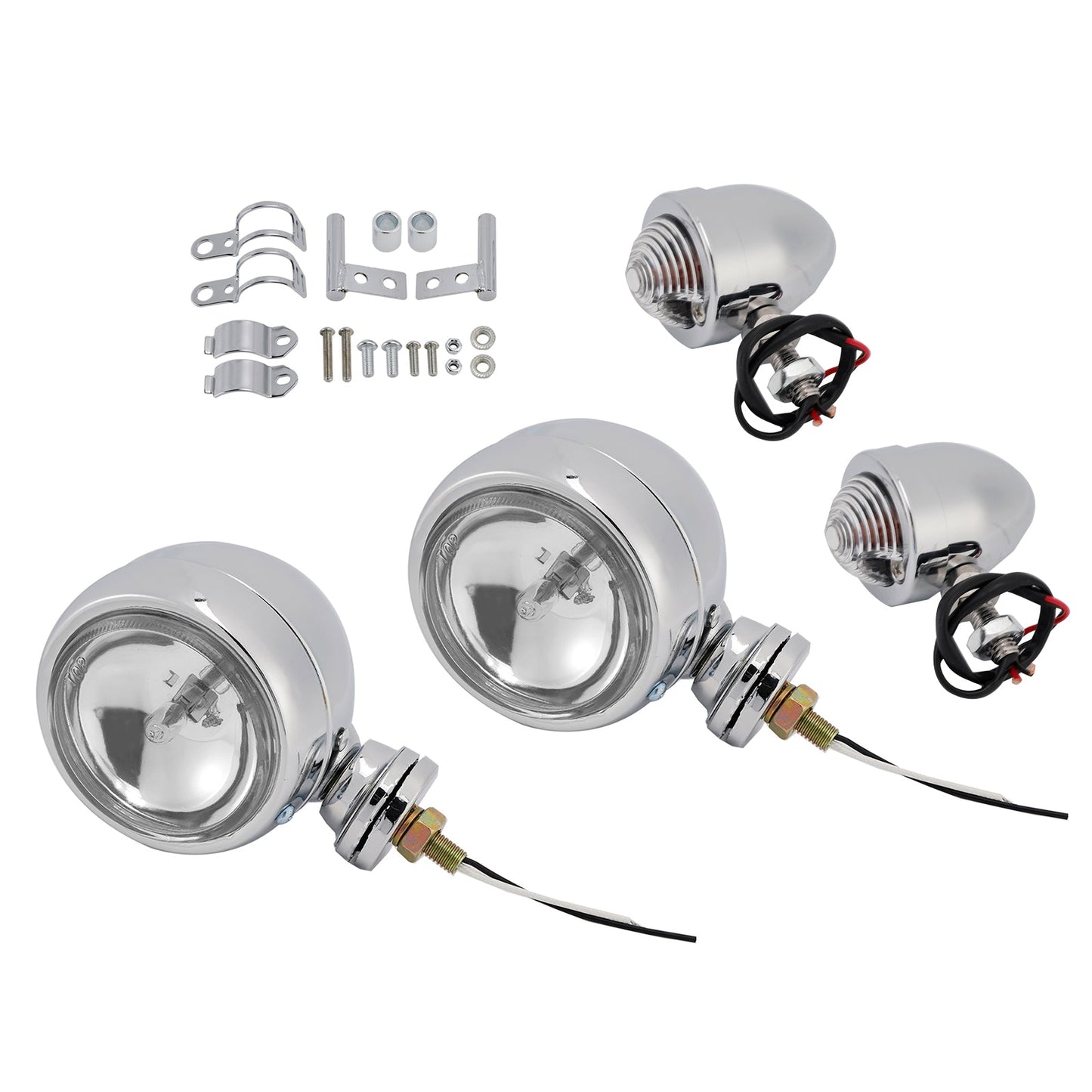 Motorcycle Beam Headlight Fog Lamp Custom Chrome #D19 For Racer Bobber Chopper