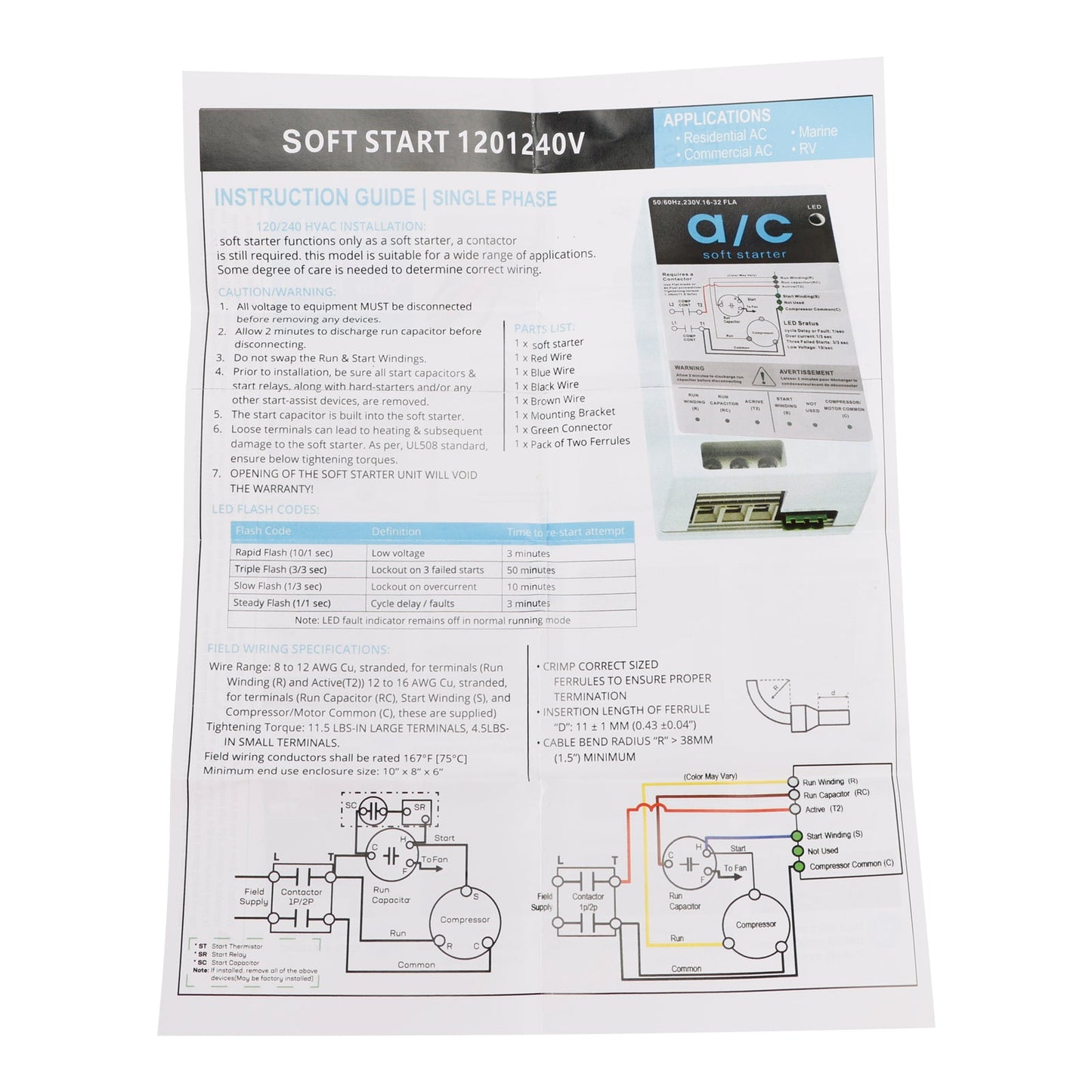 08-16A Soft Start Module For 1.75-3.5 Ton AC Units Reverse Motor Protection