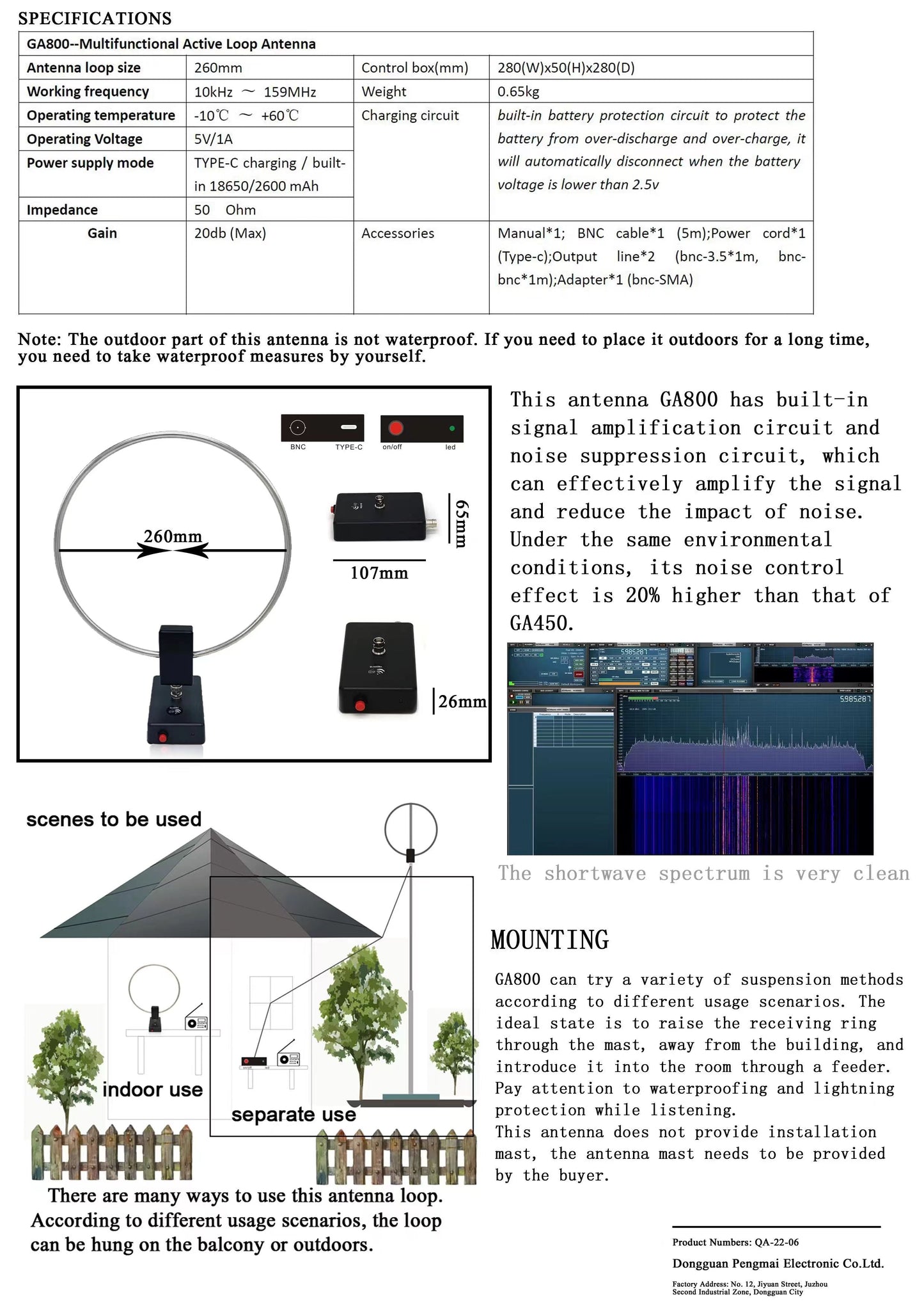 Portable HF Radios GA-800 Active Loop Antenna Shortwave Antenna 10KHz-159MHz