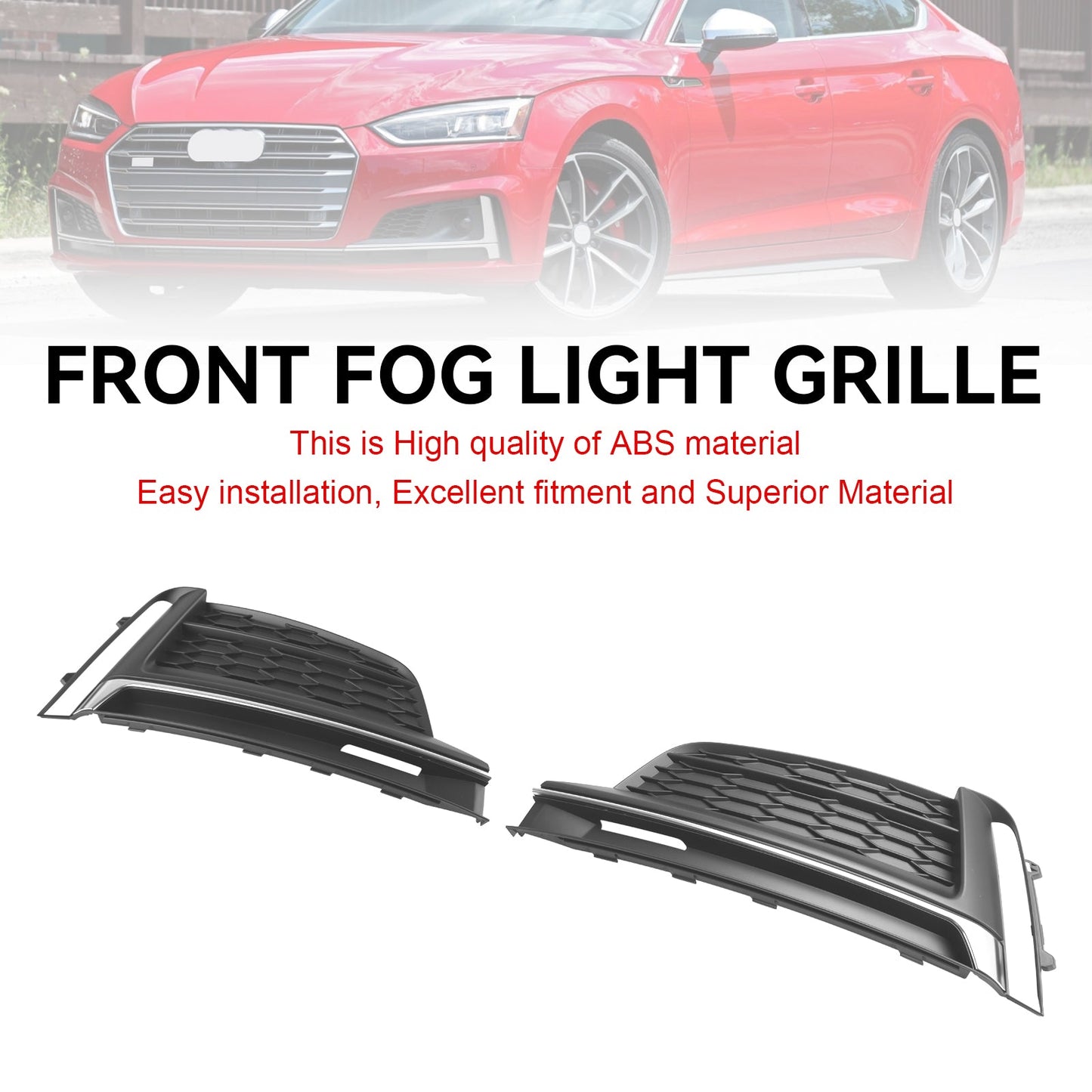 2018-2019 Audi A5 S-Line S5 Cabriolet / Coupe / Sportback Front Bumper Fog Light Grille Cover Trim 2PCS