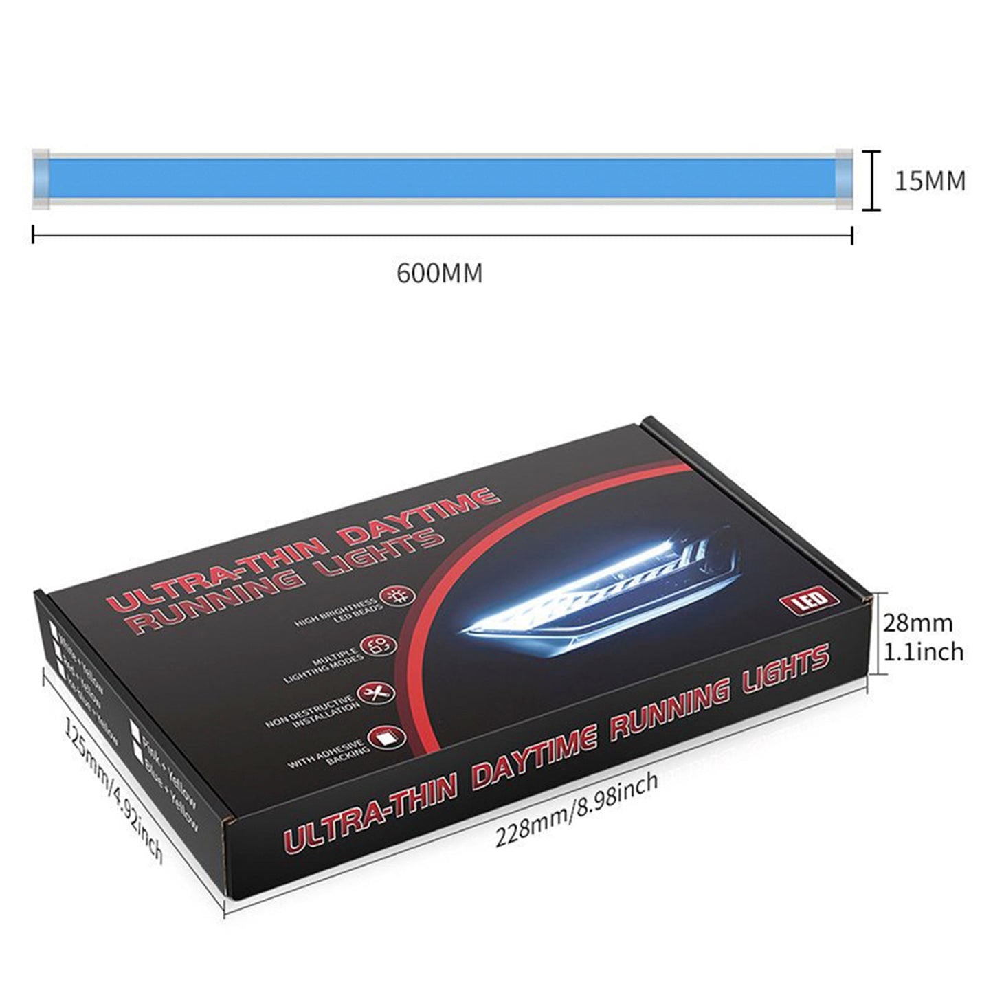 Ultra Thin Car LED Headlight Daytime Running Iridescent Light Eyebrow Strip With Remote control 60cm