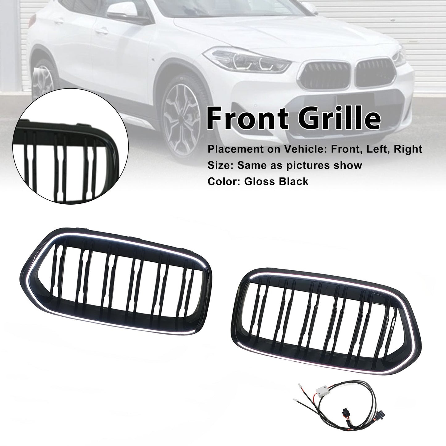 2018-2023 Fit BMW X2 Series F39 Black Front Bumper Grill Grille Double Slat