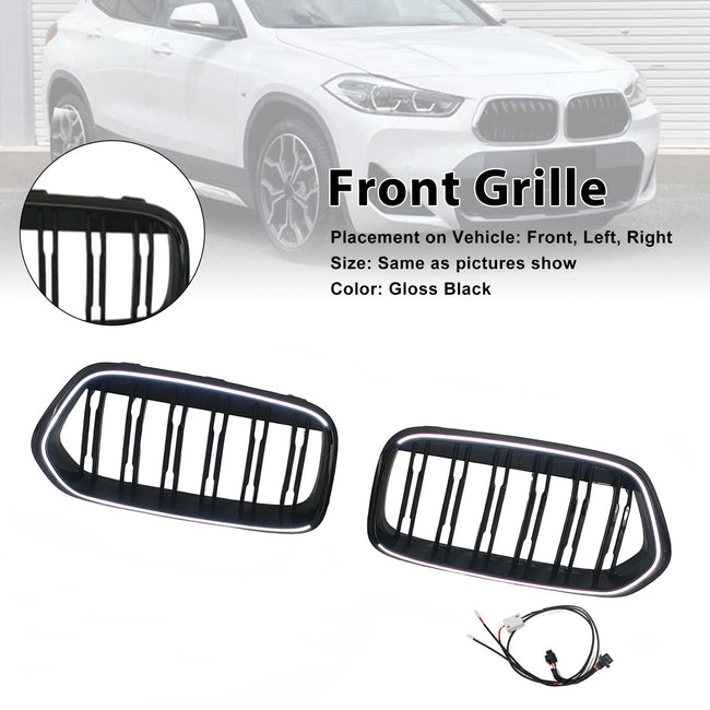 2018-2023 Fit BMW X2 Series F39 Black Front Bumper Grill Grille Double Slat