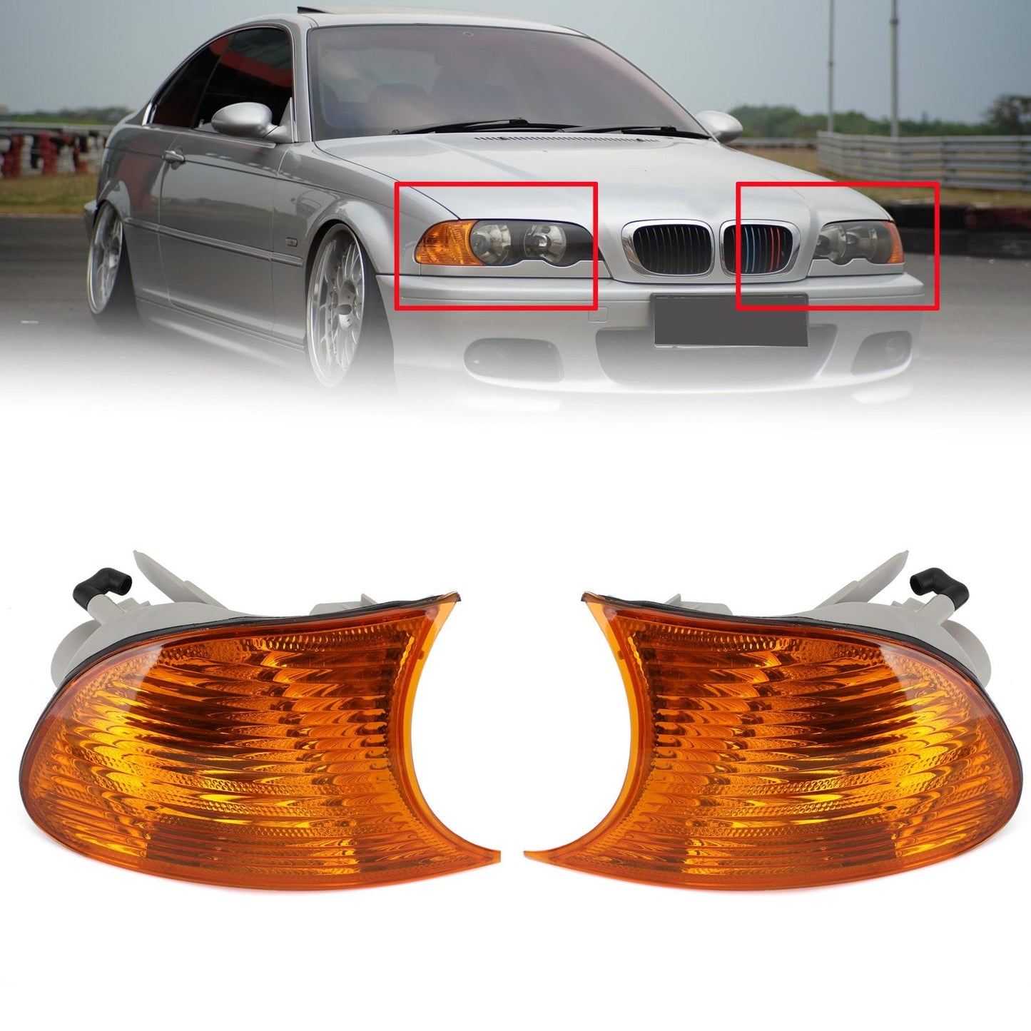 1998-2001 BMW 3 Series E46 Coupe Pair Amber Corner Side Light 63126904299