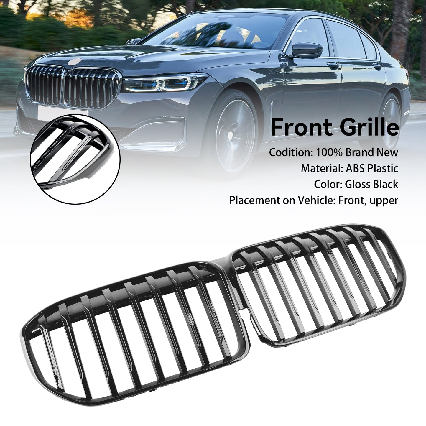 2019-2022 BMW 7 Series G11 G12 Single Slat Gloss Black Front Grill Grille