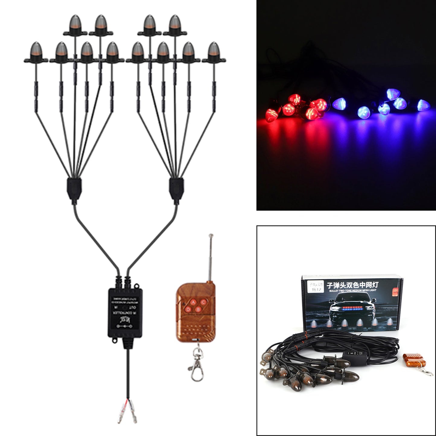 12Pcs Front Grille LED Flashing Lighting Bullet Head Appearance For Universal Car