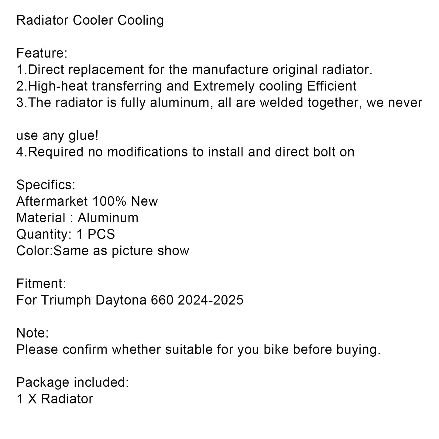 2024-2025 Daytona 660 Radiator Cooling Engine Cooler