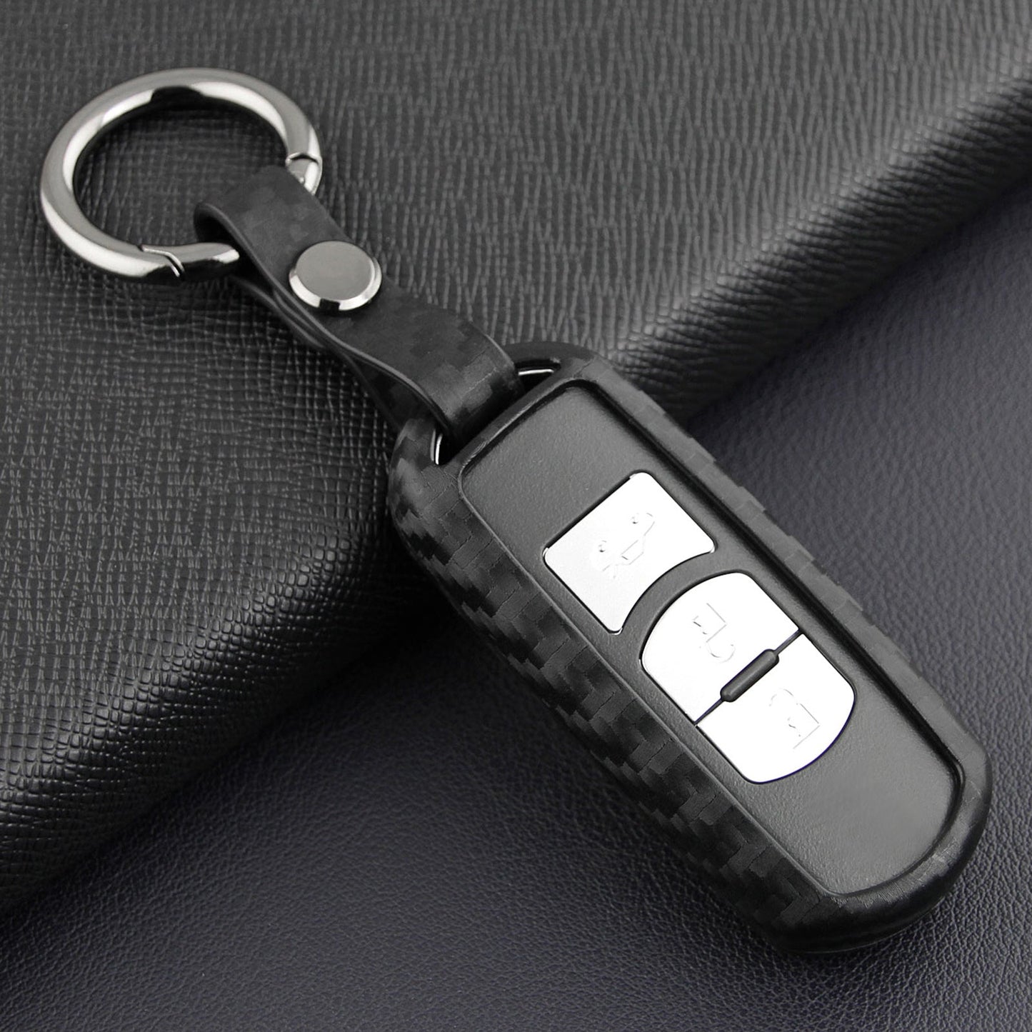 Leather Silicone Car Key Case Cover With Buckle For Mazda