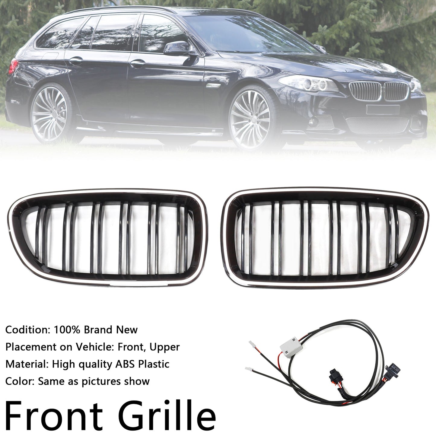 Kidney Bumper Grill Grille Fit BMW 5 Series F10 F11 2010-2016 Gloss Black 51137203649 51137203203