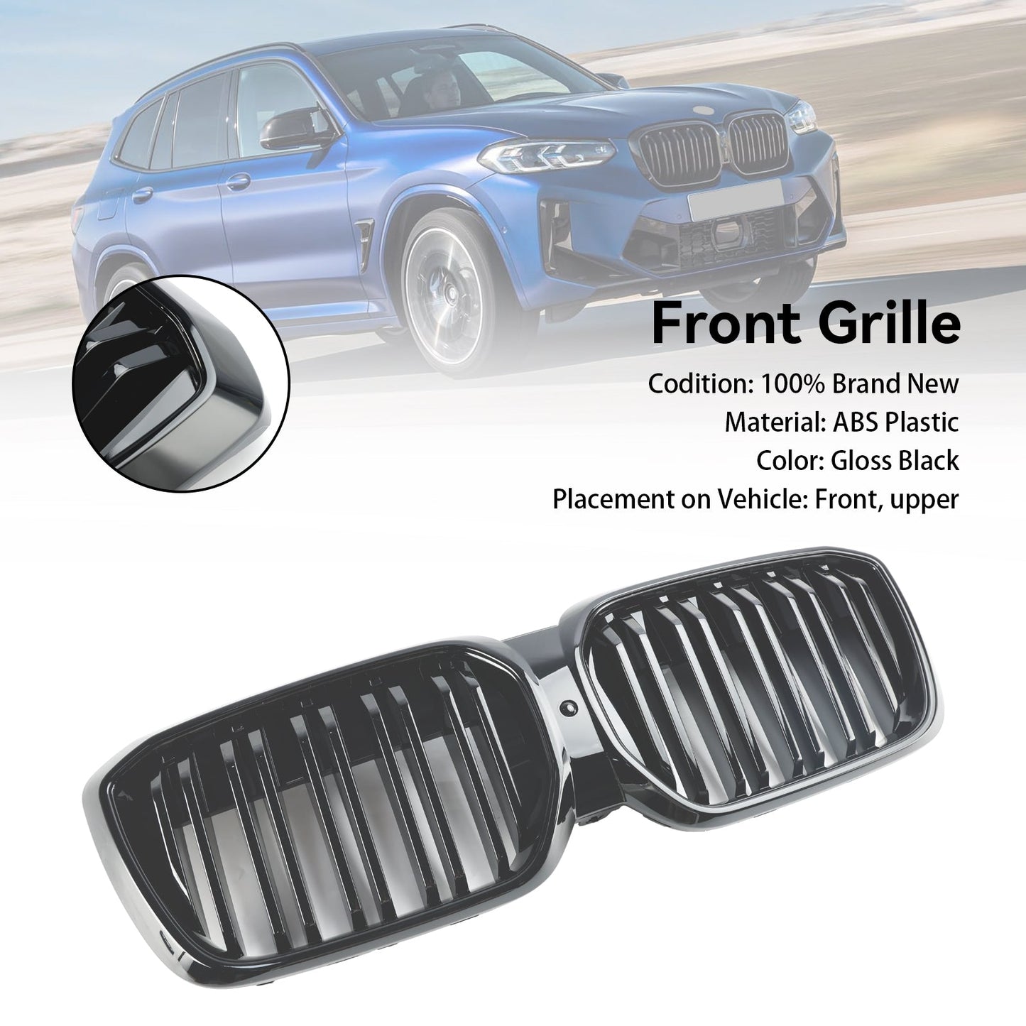 2022+ BMW IX3 G08 LCI Double Slat Gloss Black Front Kidney Grill Grille