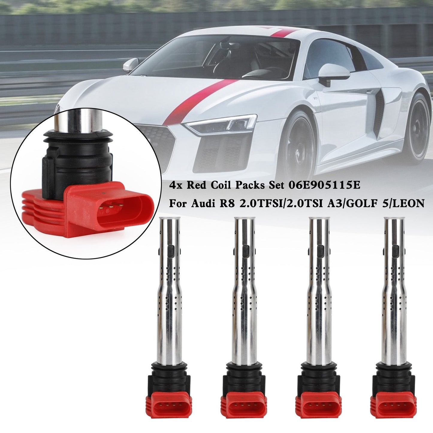 2009 - present AUDI A4 Allroad combi 8KH B8 4x Red Coil Packs Set 06E905115E 06D905115